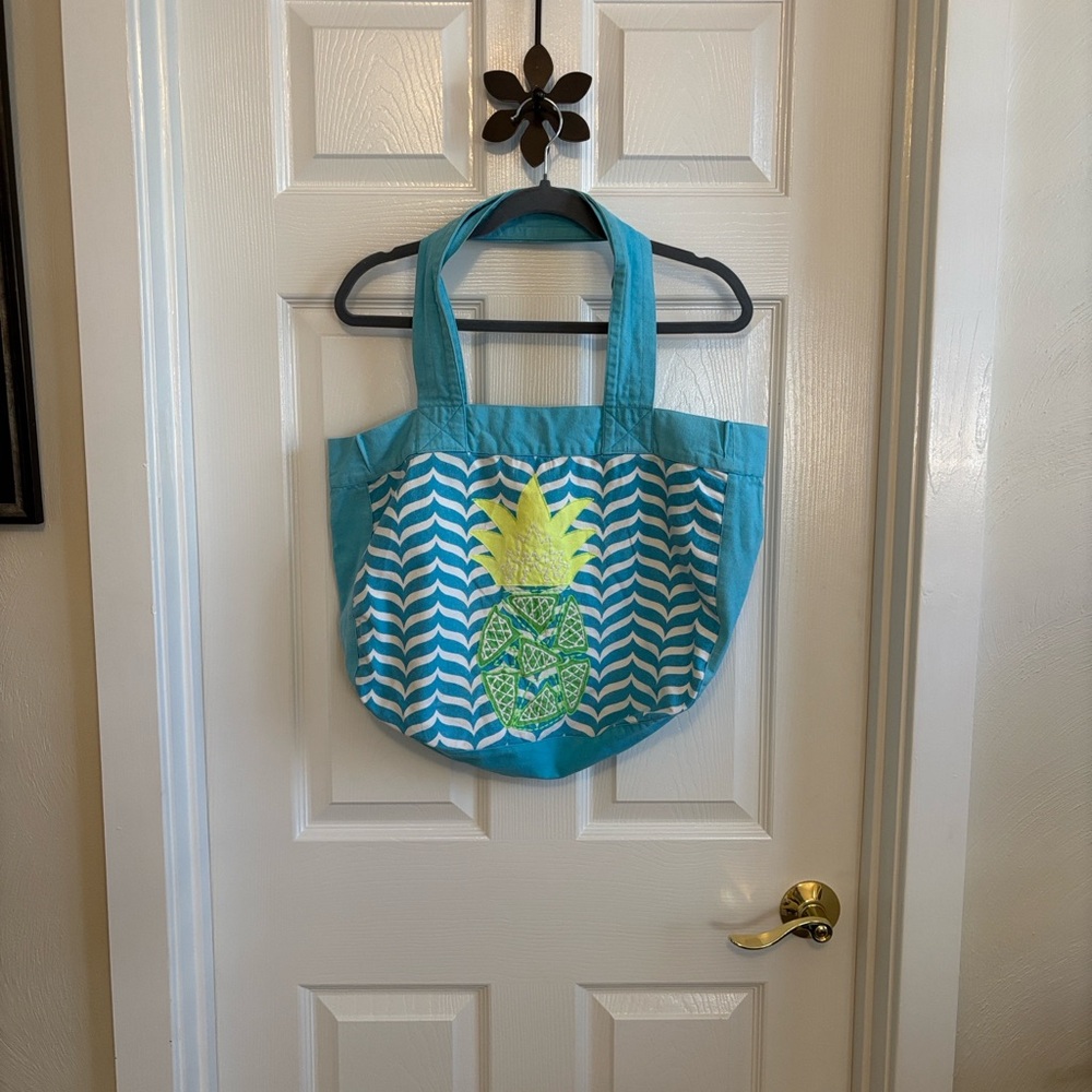 Crown & Ivy Blue and Green Patterned Embroidered Fabric 2 Straps Magnet Closure
